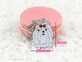 Cartoon Maltese dog enamel pendant with red bow and dimensions 20mm by 24mm - Maltese