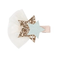 Sparkly gold and blue sequin star hair clip with mesh layer and pink fabric lining - Light Blue Star Bow