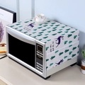 Linen dust cover with side pockets for microwave oven featuring pine and elk prints - Purple Deer Green Pine