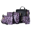 Purple leopard and crocodile embossed 4-piece PU leather handbag set for women - Purple
