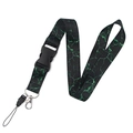 Black neck lanyard with green lightning pattern, detachable buckle and metal lobster hook - Black Green Lightning (YZ20-49)