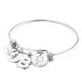 Silver stainless steel letter B shell bracelet with boy, girl and pearl charms - Letter B / Steel
