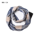 Blue and beige plaid infinity scarf with zipper pocket, shown with phone for scale - Navy Beige