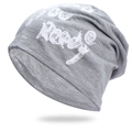 Graue Baumwoll-Beanie mit weißem Ready-Schriftzug im lässigen Streetwear-Stil - Einheitsgröße / Hellgrau