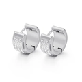 Silver stainless steel hoop earrings with three rows of clear crystals and secure clasp - Silver Triple Row Zirconia Ear Buckle (KE60065-K)