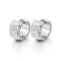 Orecchini a cerchio in acciaio argento con tre file di zirconi scintillanti incastonati - Fibbia per orecchio in zirconia lucida argento a tre file (KE60069-K)