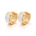 Gold plated stainless steel hoop earrings with three rows of white cubic zirconia stones - Gold Triple Row Mini Zirconia Ear Buckle (KE60405-K)