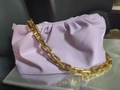 Lavender cloud crossbody bag with soft pleats and a chunky gold chain strap - Purple