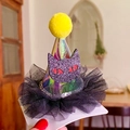 Mini sombrero de bruja holográfico con cara de gato de purpurina y malla de tul negro - Horquilla Iluminada (gato Negro) / Talla única