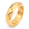Detailed close-up showing geometric facets of the golden stainless steel ring - Gold
