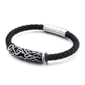 6mm geflochtenes Lederarmband in Schwarz mit silberner Metallperle und Aussparungsmuster - Hohles Wolkenmuster Stil (KB110188-K) / Schwarz/Silber