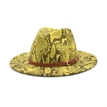 Dettaglio cappello fedora giallo con motivo pelle di serpente e cinturino in cuoio - M(56-58cm) / Pelle di serpente verde