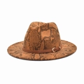 Cappello Fedora autunnale a tesa larga con stampa serpente marrone e cinturino in pelle - M(56-58cm) / Stampa Serpente Cachi