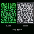 Luminous snowflake nail stickers showing white day look and green glow in dark effect - STZ-Y003 (Bare Sheet)