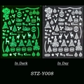 Glow in the dark Christmas nail stickers featuring reindeer and snowflake patterns - STZ-Y008 (Bare Sheet)