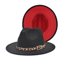 Dettaglio del cappello in lana con fodera rossa e fascia leopardata con fibbia dorata - M(56-58cm) / Esterno Nero Interno Rosso Bicolore