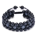 Handmade triple-layer bracelet with matte black agate beads and adjustable braided cord - Lava Stone Bracelet (Triple Layer)
