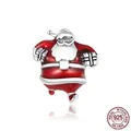 S925 sterling silver Santa Claus charm bead with red enamel finish for Christmas jewelry - Santa Claus-Enamel