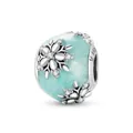 Sparkling S925 sterling silver snowflake charm with ice blue enamel and clear zircon stones - SCC1650(Blue Snowflake Bead)
