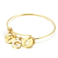 Golden titanium steel bracelet with letter G charm and pearl, boy and girl pendants - Letter G / Gold