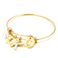 Golden stainless steel letter K bracelet with shell detail and pearl charms - Letter K / Gold