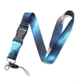 Blue starry galaxy night sky lanyard with rotating metal lobster clasp and safety buckle - Dark Blue Galaxy (YZ20-10)