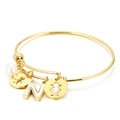 Golden adjustable stainless steel letter N shell bracelet with pearl and child charms - Letter N / Gold