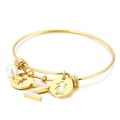 Adjustable gold titanium steel bracelet with letter Z charm and cutout boy girl pendants - Letter Z / Gold