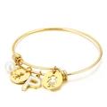 Gold adjustable titanium steel bracelet with P letter, pearl, and boy girl charms - Letter P / Gold