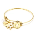 Adjustable gold titanium steel bracelet with letter R, pearl, boy and girl charms - Letter R / Gold