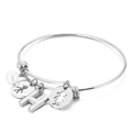 Silver stainless steel adjustable bracelet with shell H letter and boy-girl charms - Letter H Charm (KB119010-Z)
