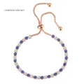 Rose gold tennis bracelet with blue and white zircons and adjustable sliding closure - 3mm Rose Gold Round White + Blue Stones