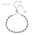 Adjustable silver bolo tennis bracelet with blue and clear zircon crystals - 3mm White Gold Round White + Blue Stones