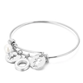 Silver adjustable titanium steel bangle with boy and girl charms and letter O pendant - Letter O / Steel