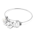 Silver stainless steel bracelet with white pearl and letter Q pendant on white background - Letter Q / Steel