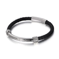 Bracelet pour homme en cuir tressé avec barre en acier et chiffres romains gravés - Cuir Noir Métal Argenté (KB112074-K)