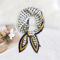 Navy and yellow pleated silk scarf with polka dot patterns and geometric stripes - Yellow Border Polka Dot