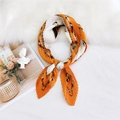 Pleated square scarf with orange horsebit print and elegant accordion texture - Orange Rope Chain