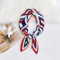 Pleated geometric neck scarf in red, blue and white paisley pattern for women - Red Border Plaid