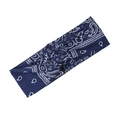Navy blue paisley print wide headband with cross knot design for women sports and casual wear - Navy Blue