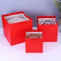 Tre dimensioni di sacchetti regalo rossi per torte e snack su un tavolo bianco pulito - 20x20x20 / Rosso
