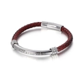 Bracelet minimaliste en cuir tressé rouge avec barre en acier à chiffres romains - Cuir Rouge Métal Argenté (KB112422-K)