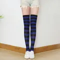 Knee-high stockings with classic blue and black horizontal stripes for a casual look - One Size / Blue and Black Wide Stripes