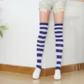 Calze sopra il ginocchio a righe blu e bianche in misto cotone a maglia elastica - Taglia unica / Righe Larghe Blu Navy