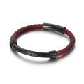 Geflochtenes rotes Lederarmband mit Magnetverschluss und römischer Zahlengravur - 19cm / Rotes Leder Schwarzes Metall (KB112423-K)
