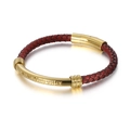 Bracelet en cuir tressé marron rouge avec barre dorée en acier et chiffres romains - Cuir Rouge Métal Doré (KB112421-K)