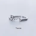 Silver Taurus zodiac open ring with minimalist zircon stone constellations - Taurus