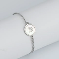 Silver stainless steel bracelet with letter D charm and white shell inlay detail - Letter D / Steel