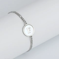 Bracelet chaîne Figaro en acier inoxydable argenté avec un pendentif lettre F rond - Lettre F / Acier