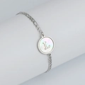 Bracelet en acier argenté à maille Figaro avec pendentif en nacre et lettre L gravée - Lettre L / Acier
